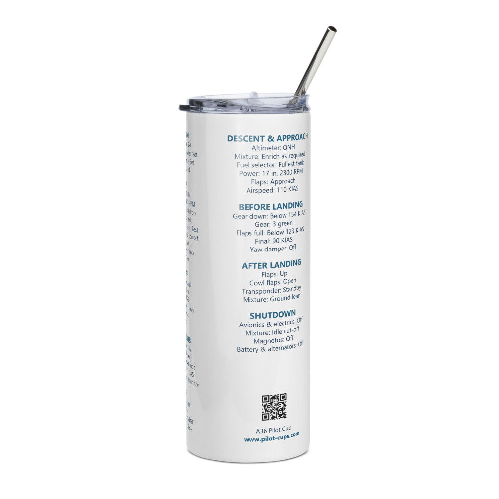 Vaso térmico checklist Beechcraft Bonanza A36 – blanco – vista izquierda