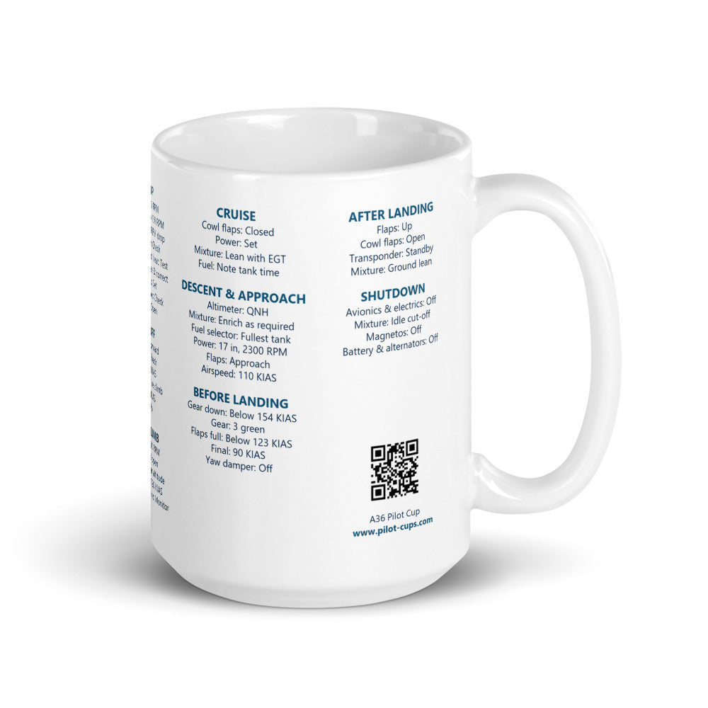 Taza checklist Beechcraft Bonanza A36 – blanco – asa a la derecha
