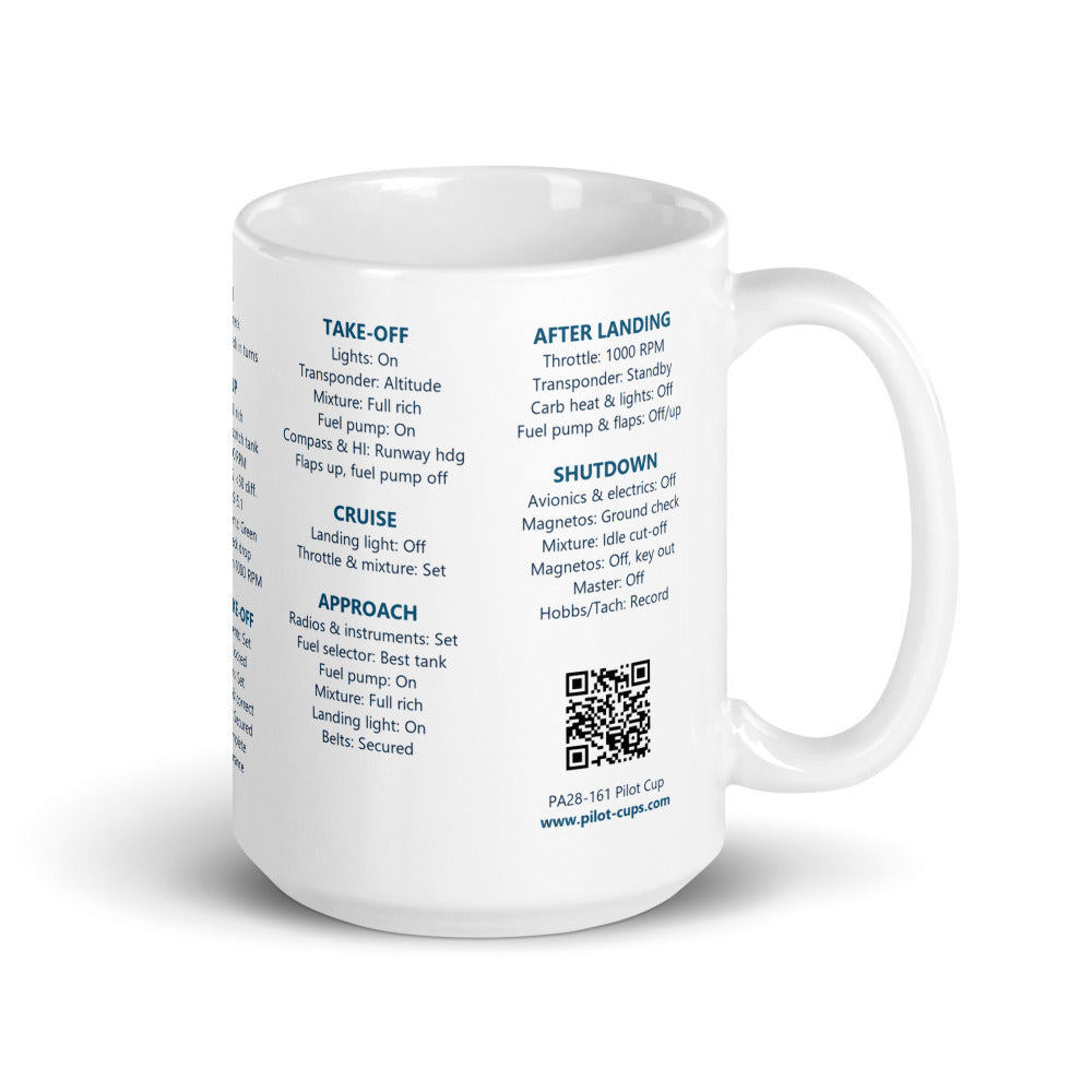 Taza checklist Piper PA28-161 Warrior II – blanco – asa a la derecha