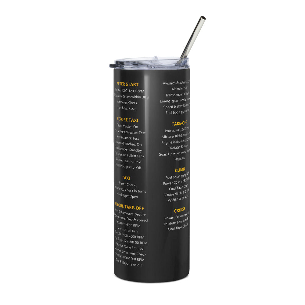 Vaso térmico checklist Mooney M20J – negro – vista frontal