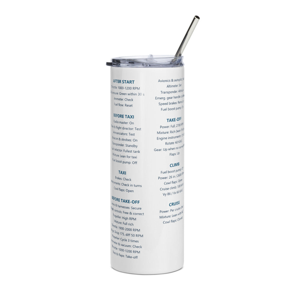 Vaso térmico checklist Mooney M20J – blanco – vista frontal
