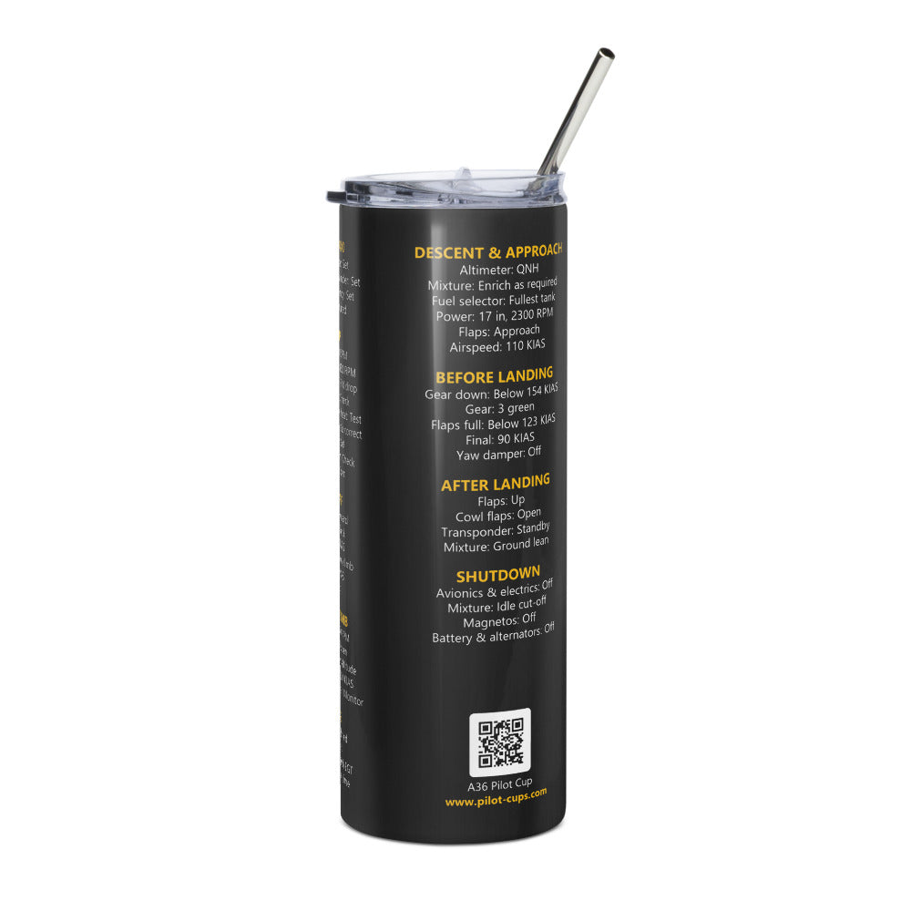 Vaso térmico checklist Beechcraft Bonanza A36 – negro – vista izquierda