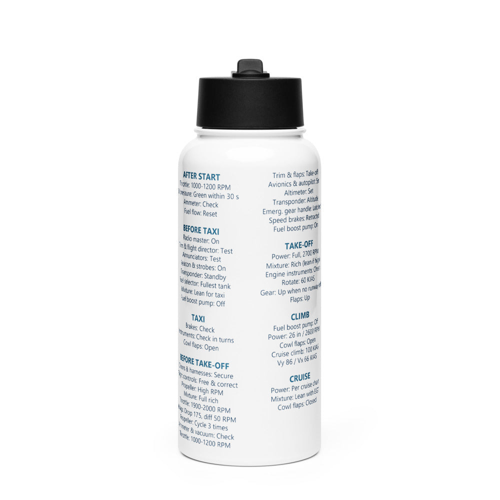 Botella checklist Mooney M20J – blanco – vista frontal
