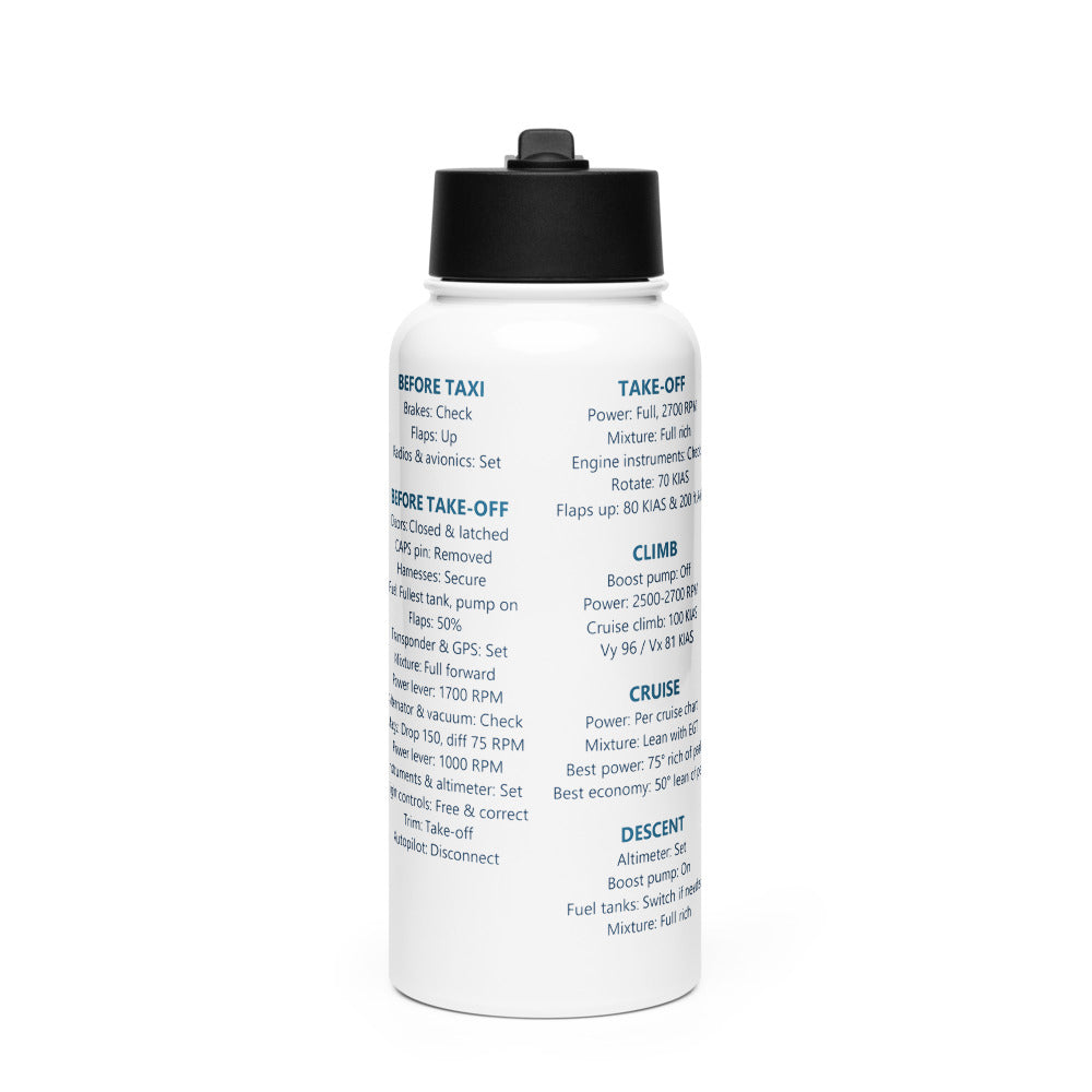 Botella checklist Cirrus SR20 – blanco – vista frontal
