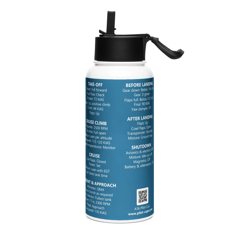 Borraccia checklist Beechcraft Bonanza A36 – blu navy – vista da sinistra