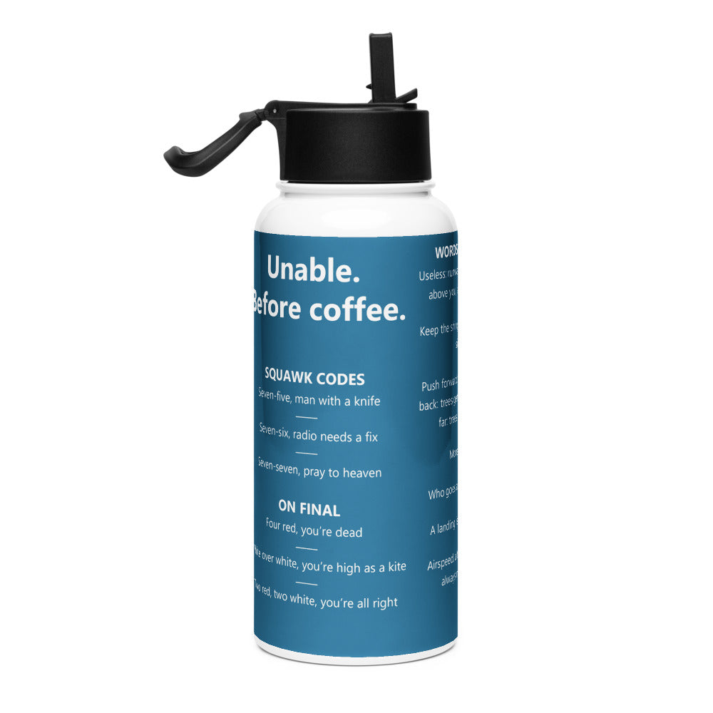 Unable. Before coffee. – Botella – azul marino – vista derecha