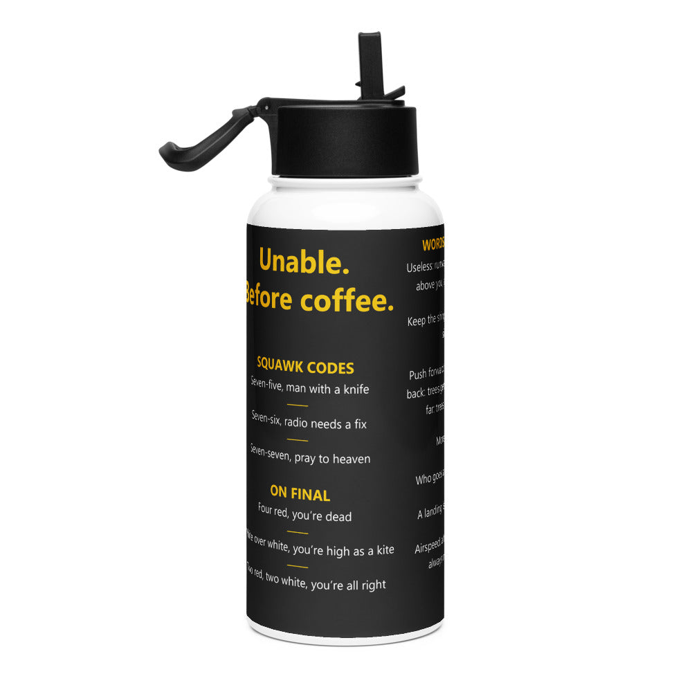 Unable. Before coffee. – Botella – negro – vista derecha