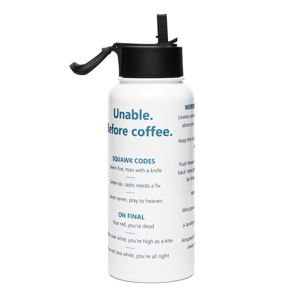 Unable. Before coffee. – Botella – blanco – vista derecha