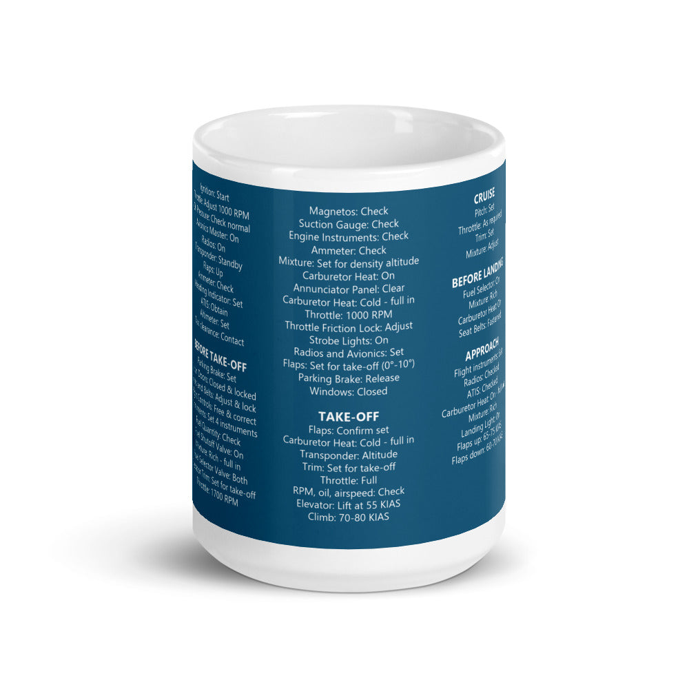 Taza checklist Cessna 172N – azul marino – vista frontal
