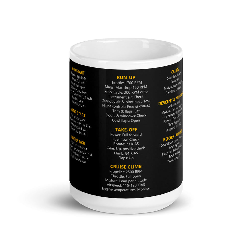 Taza checklist Beechcraft Bonanza A36 – negro – vista frontal