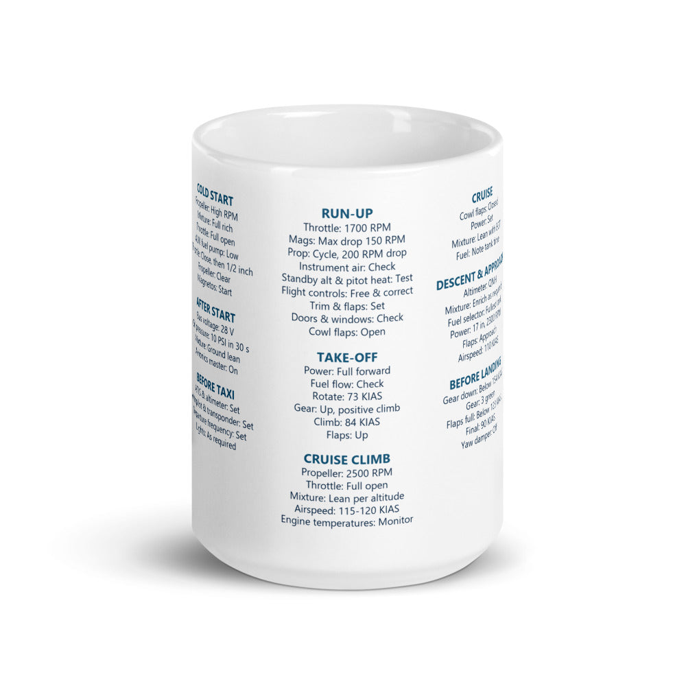 Taza checklist Beechcraft Bonanza A36 – blanco – vista frontal