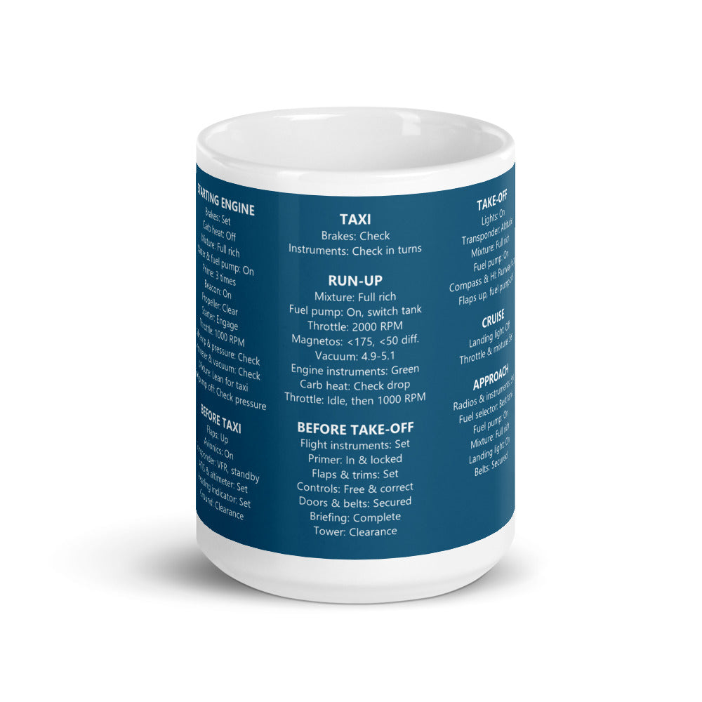 Taza checklist Piper PA28-161 Warrior II – azul marino – vista frontal
