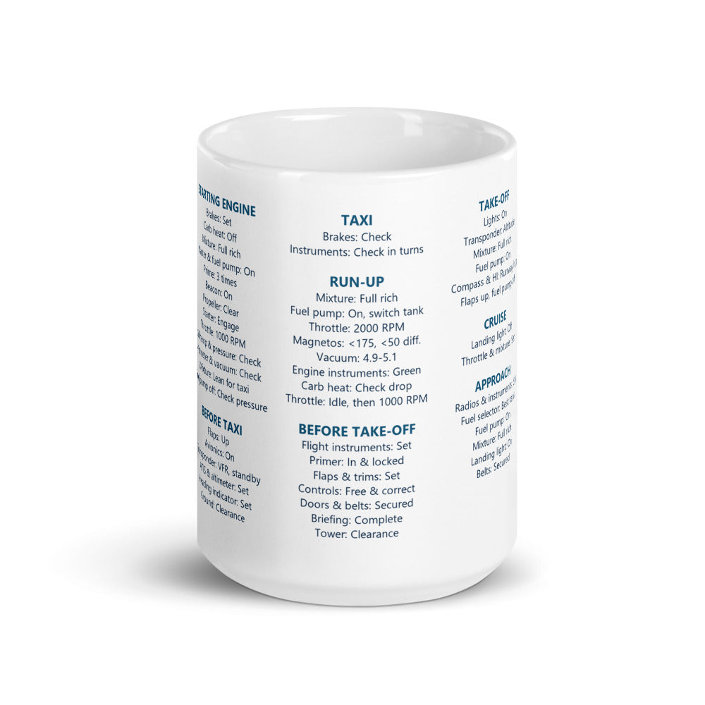 Taza checklist Piper PA28-161 Warrior II – blanco – vista frontal