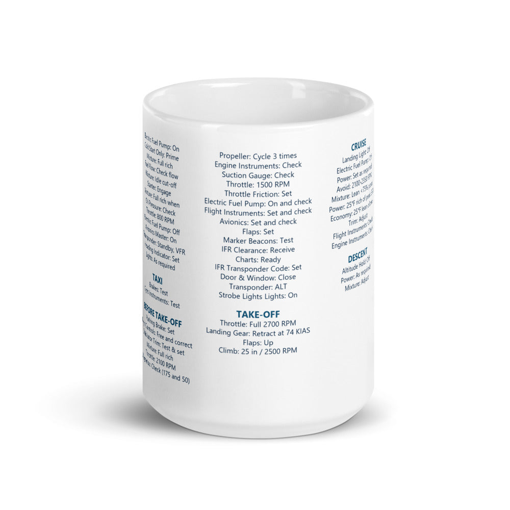Tazza checklist Piper PA28R-200 Arrow – bianco – vista frontale