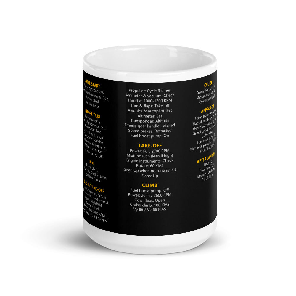 Taza checklist Mooney M20J – negro – vista frontal
