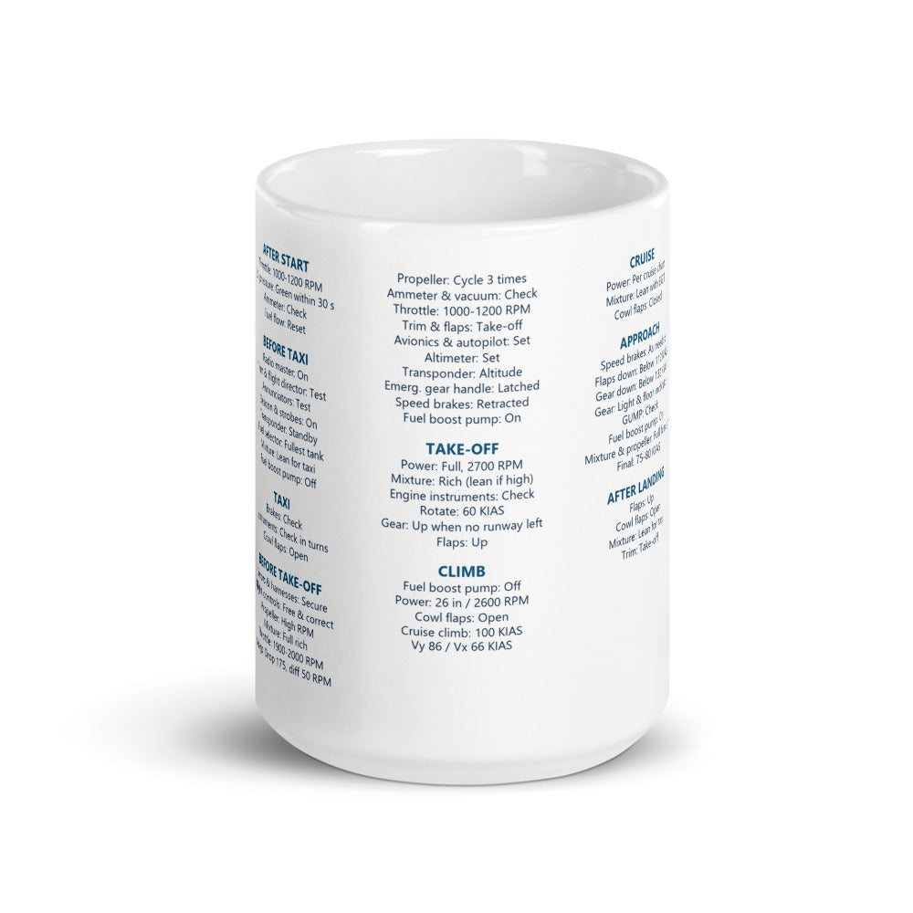 Taza checklist Mooney M20J – blanco – vista frontal
