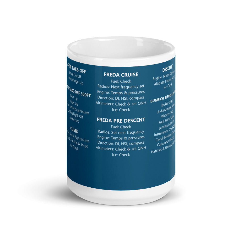 Taza checklists IFR universales – azul marino – vista frontal