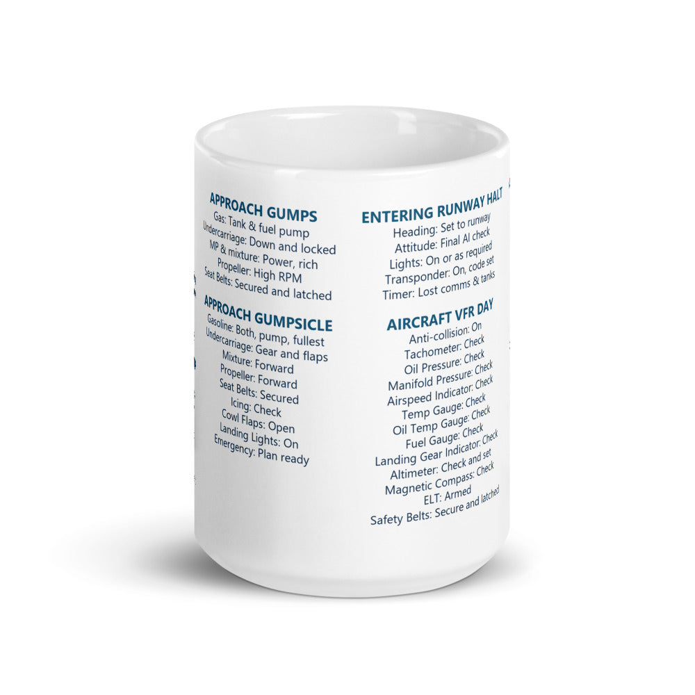 Taza checklists VFR universales – blanco – vista frontal