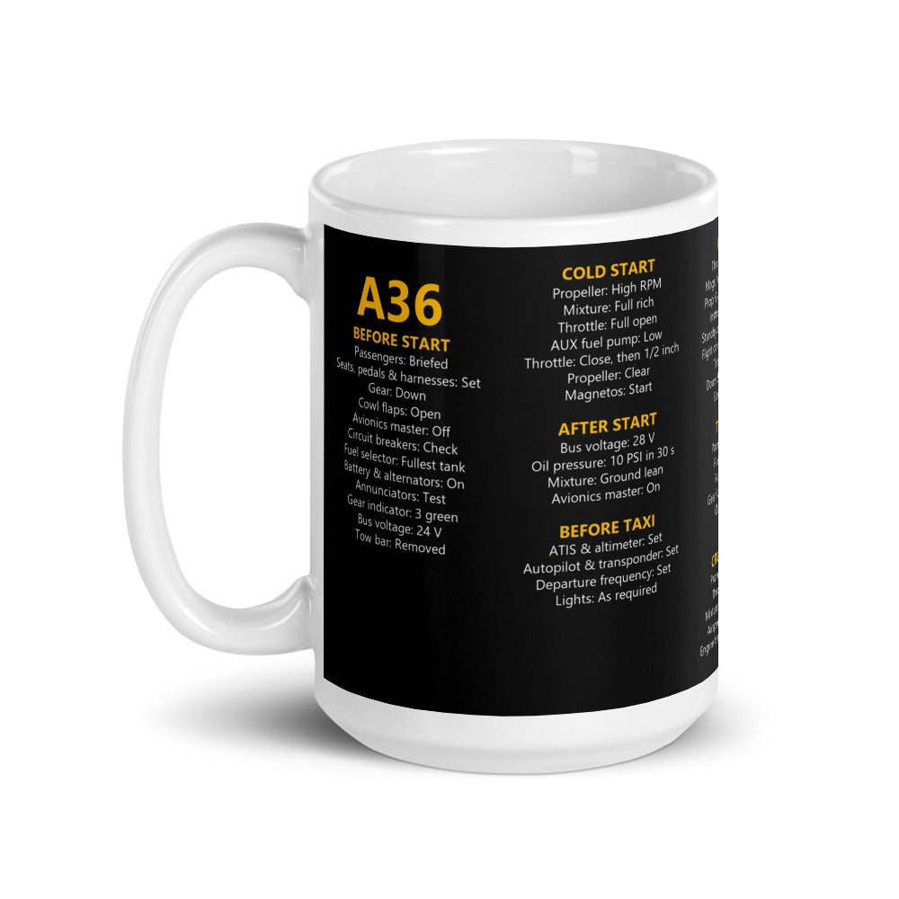 Taza checklist Beechcraft Bonanza A36 – negro – asa a la izquierda