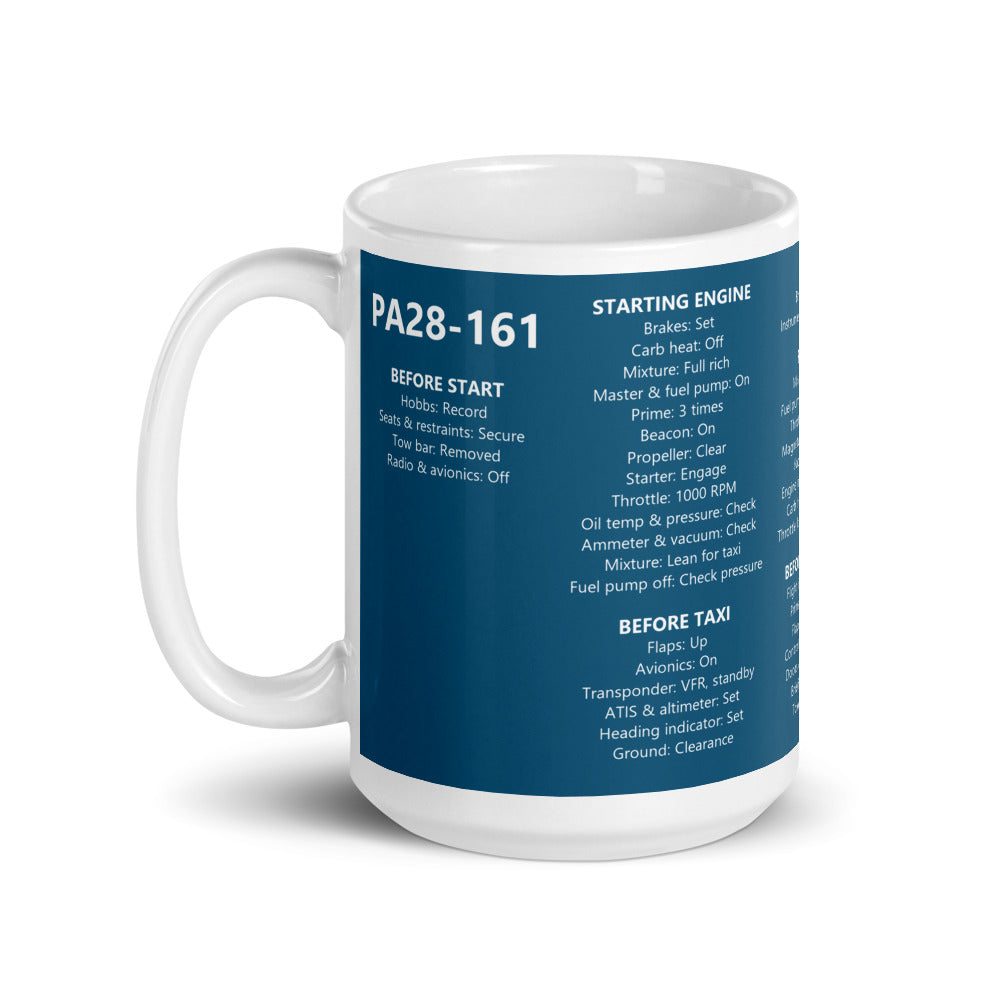 Taza checklist Piper PA28-161 Warrior II – azul marino – asa a la izquierda
