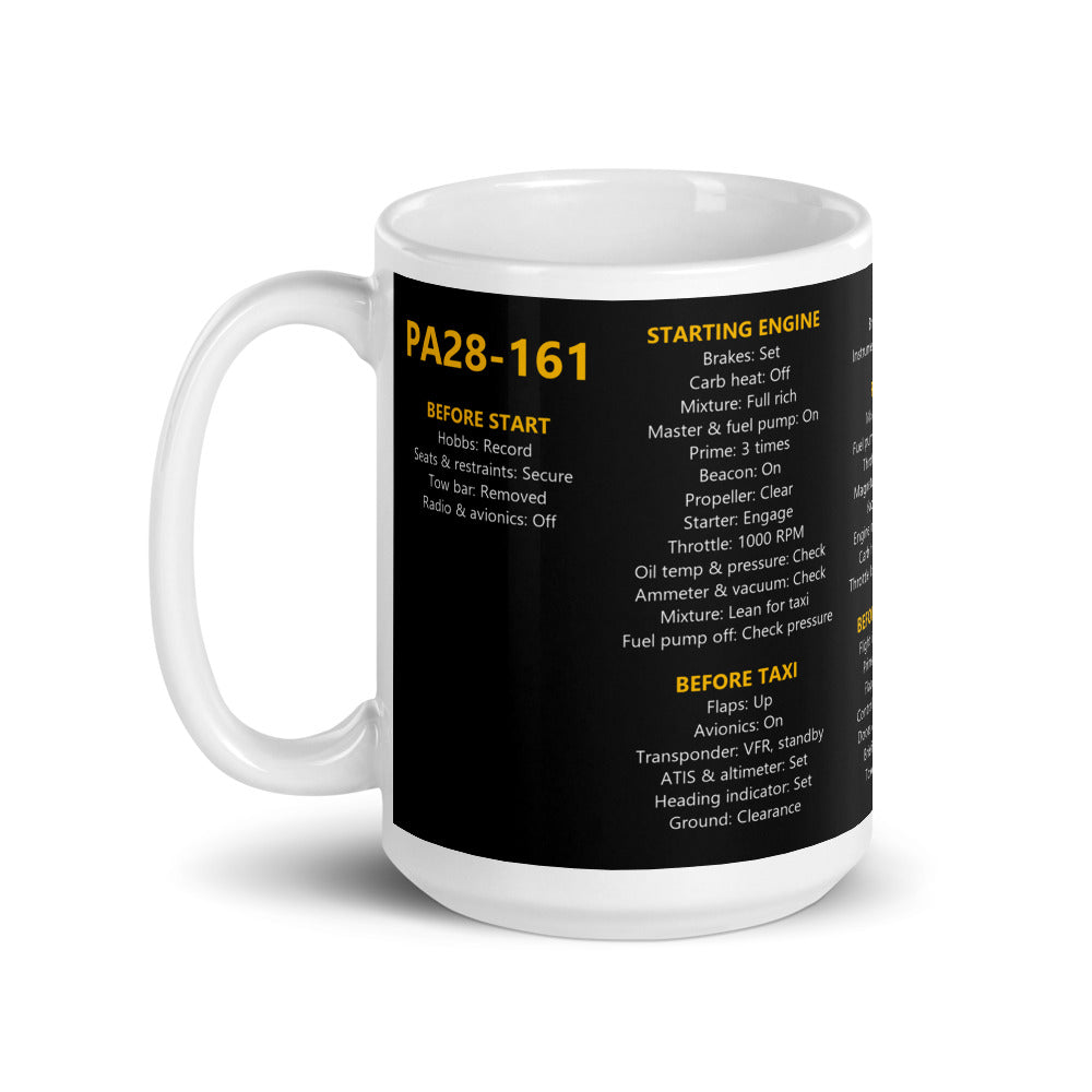 Taza checklist Piper PA28-161 Warrior II – negro – asa a la izquierda