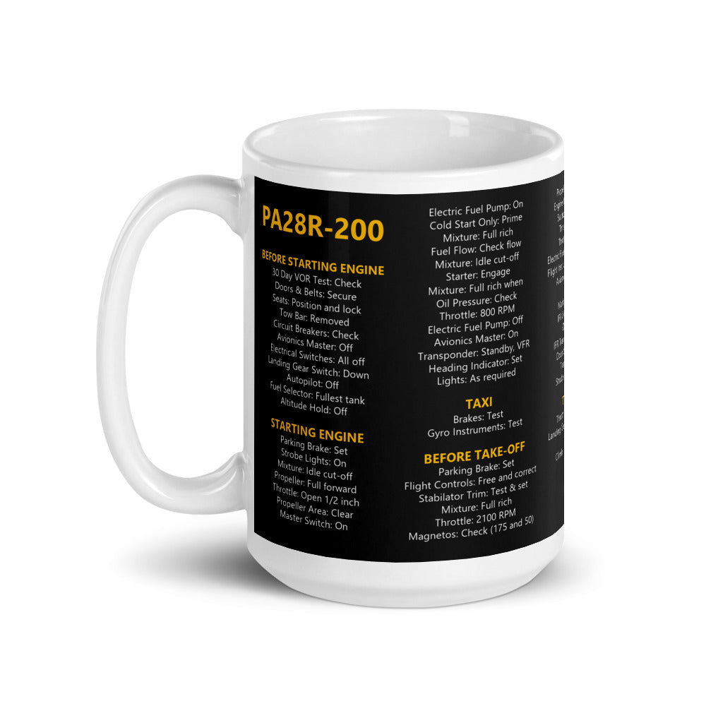 Tazza checklist Piper PA28R-200 Arrow – nero – manico a sinistra