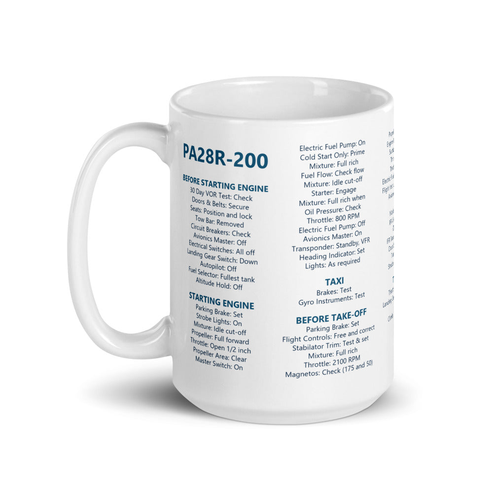 Tazza checklist Piper PA28R-200 Arrow – bianco – manico a sinistra