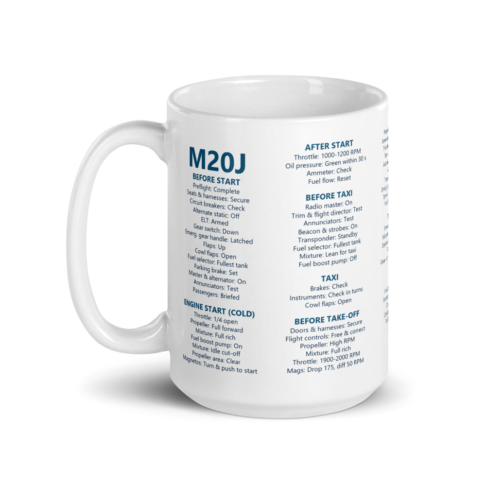 Taza checklist Mooney M20J – blanco – asa a la izquierda
