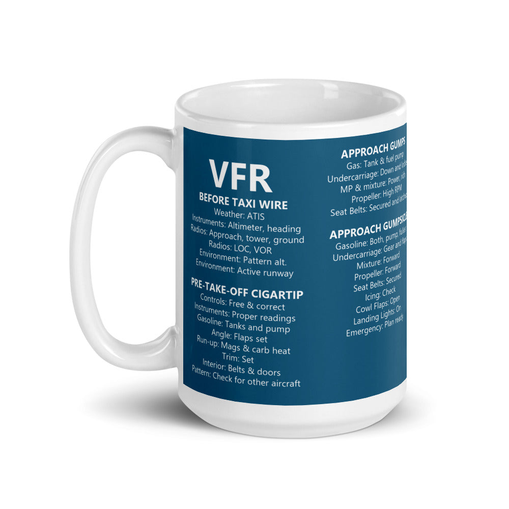 Taza checklists VFR universales – azul marino – asa a la izquierda