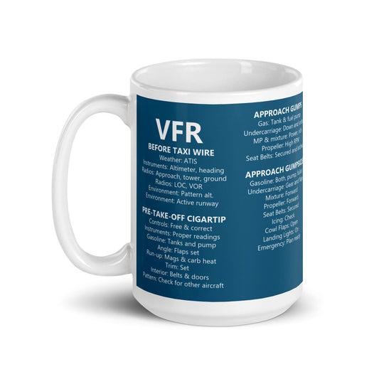 Taza checklists VFR universales – azul marino – asa a la izquierda
