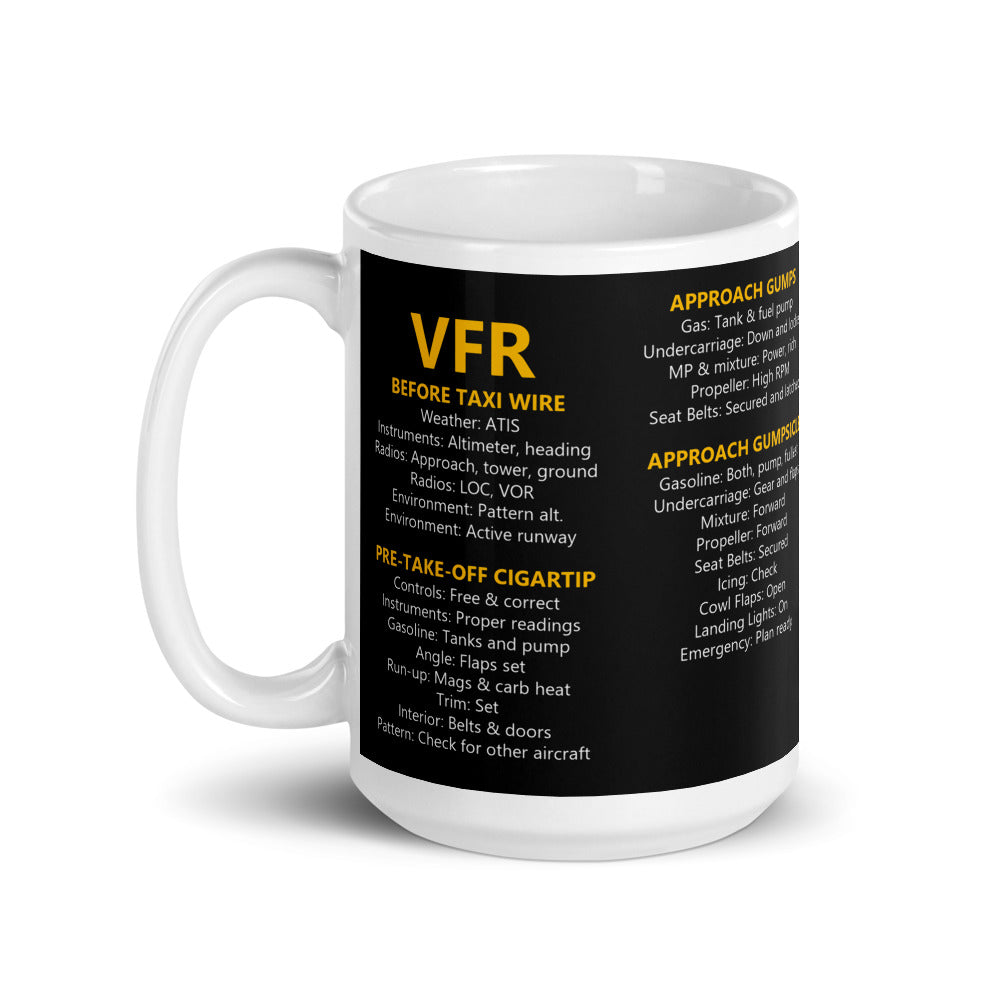 Taza checklists VFR universales – negro – asa a la izquierda