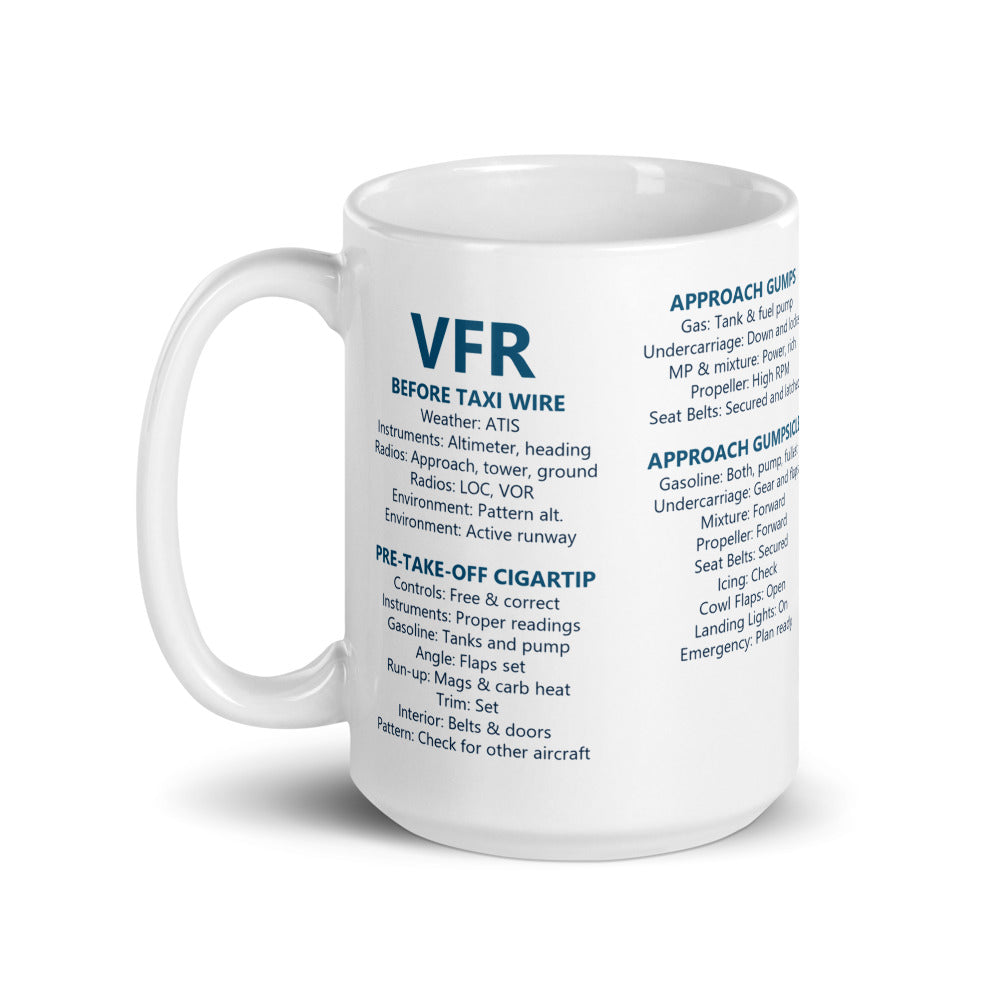 Taza checklists VFR universales – blanco – asa a la izquierda