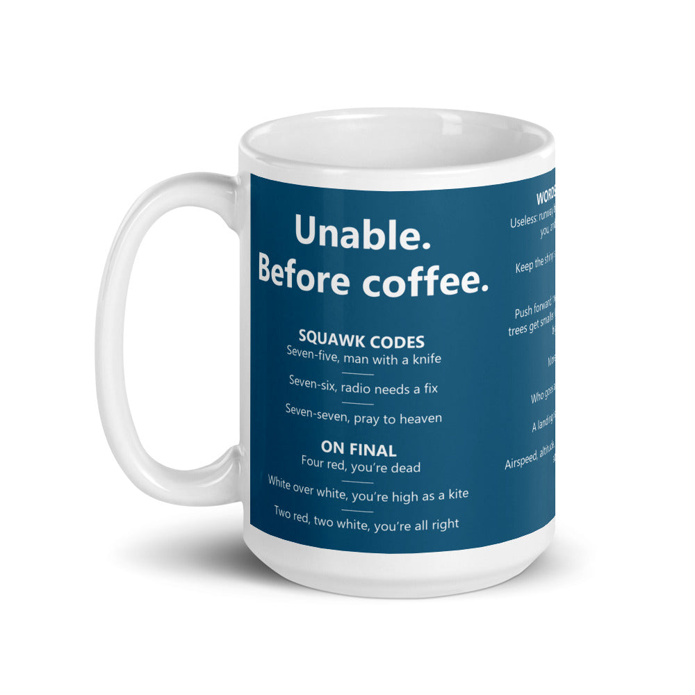 Unable. Before coffee. – Mug – bleu marine – anse à gauche