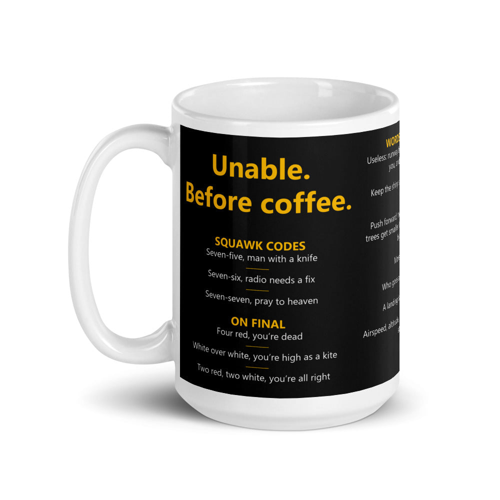 Unable. Before coffee. – Mug – noir – anse à gauche