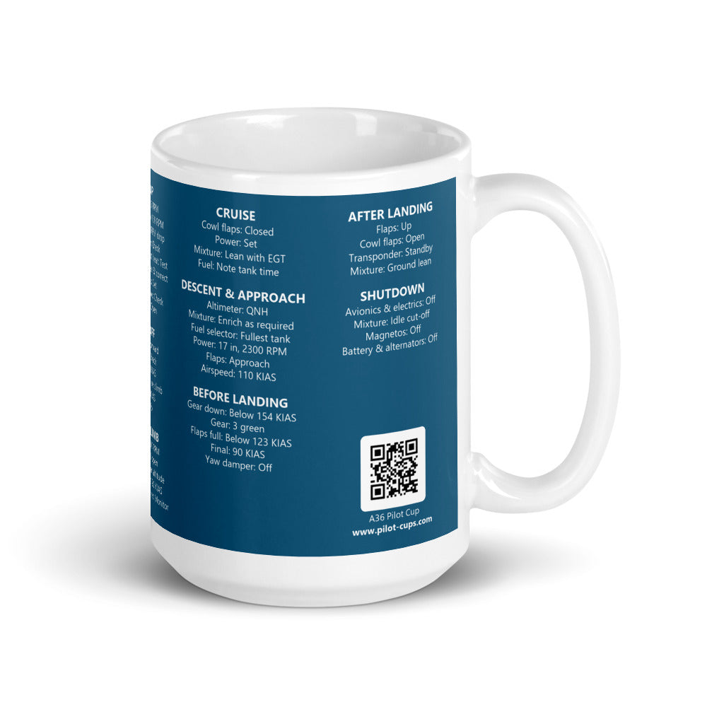 Taza checklist Beechcraft Bonanza A36 – azul marino – asa a la derecha