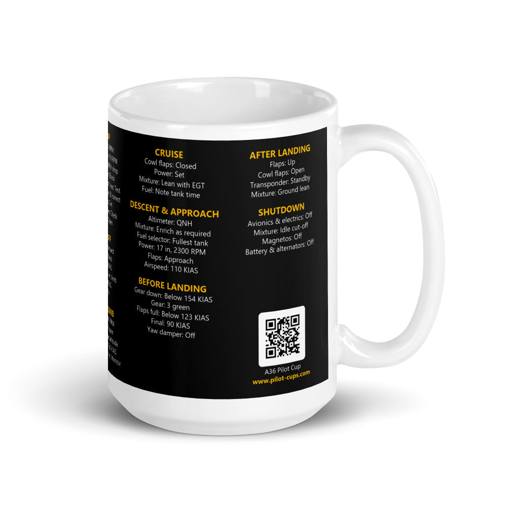 Taza checklist Beechcraft Bonanza A36 – negro – asa a la derecha