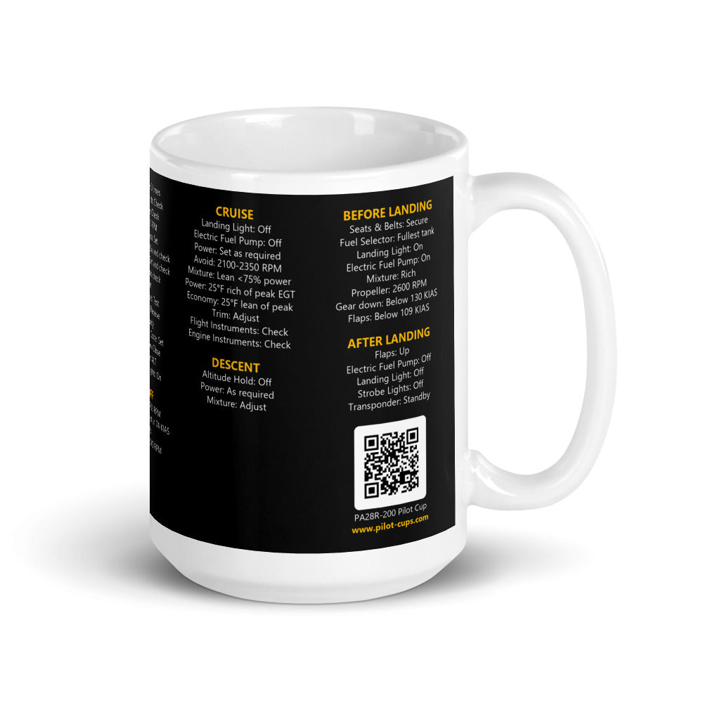 Tazza checklist Piper PA28R-200 Arrow – nero – manico a destra