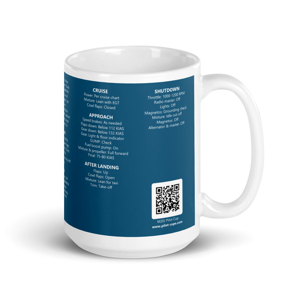 Taza checklist Mooney M20J – azul marino – asa a la derecha