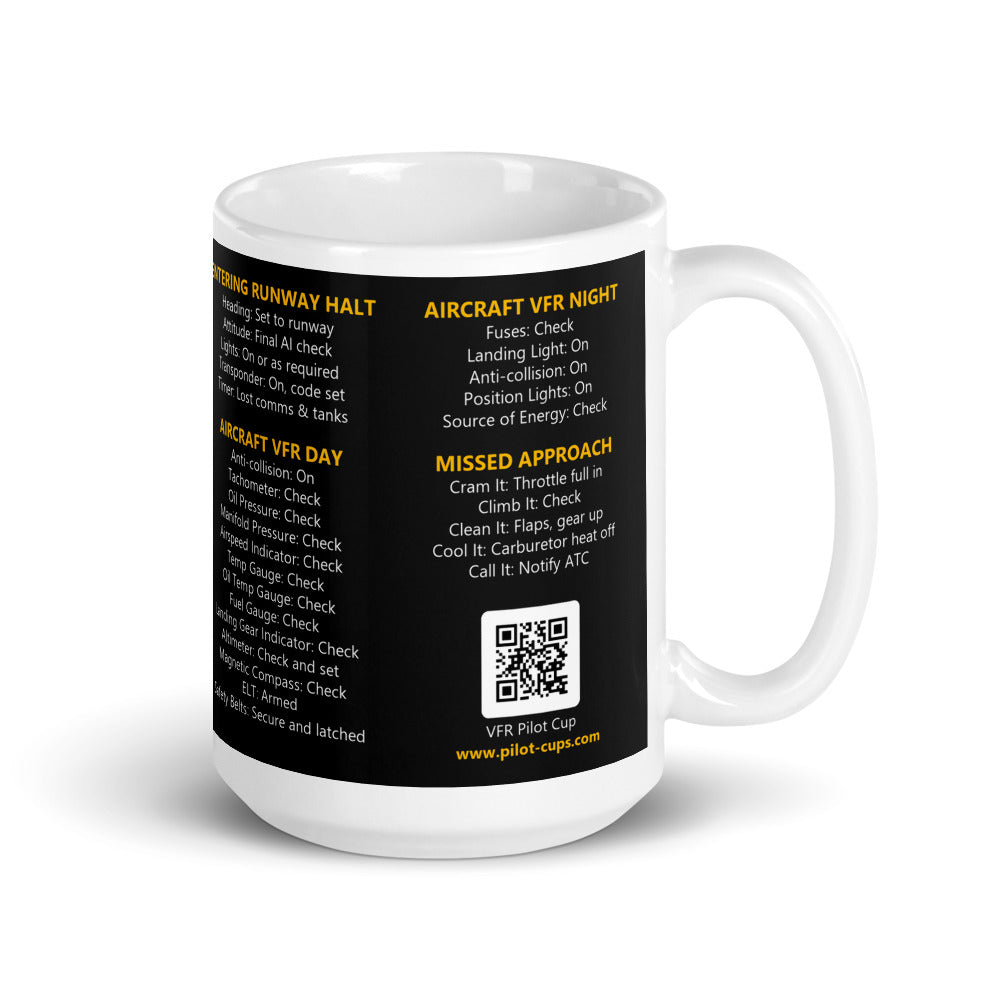 Taza checklists VFR universales – negro – asa a la derecha